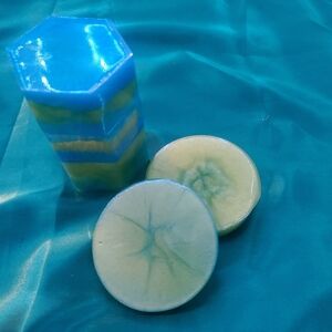 Blue and Green Hexagonal Jar And Herb Grinder Set